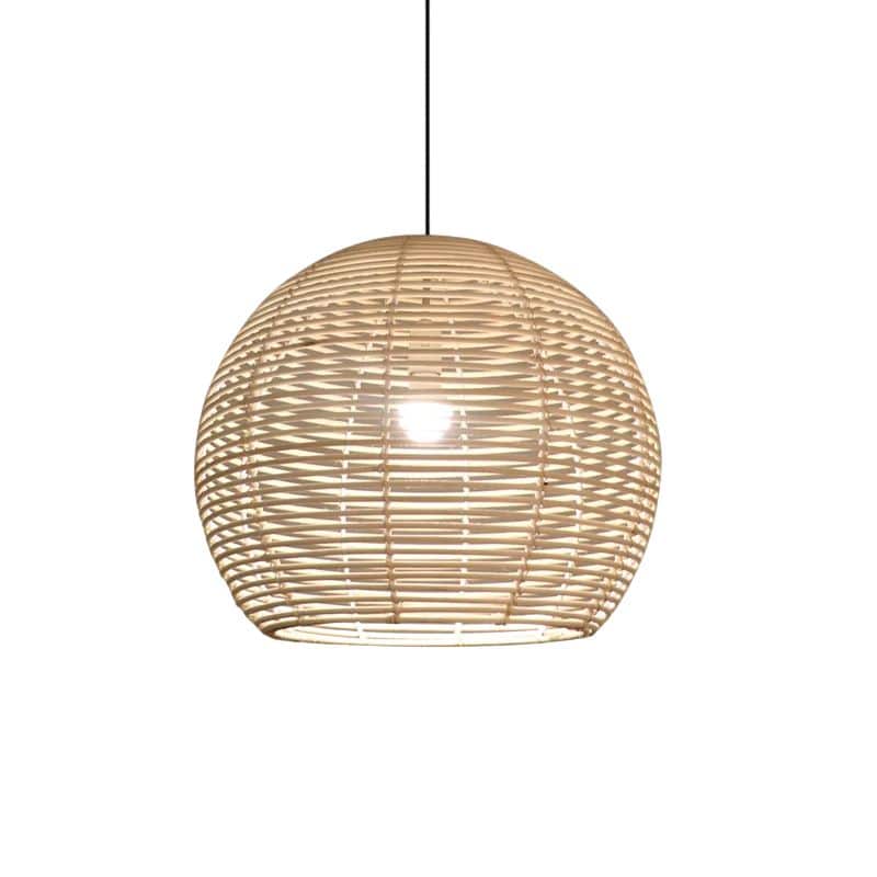 Chinese-style round ribbed rattan LED pendant light