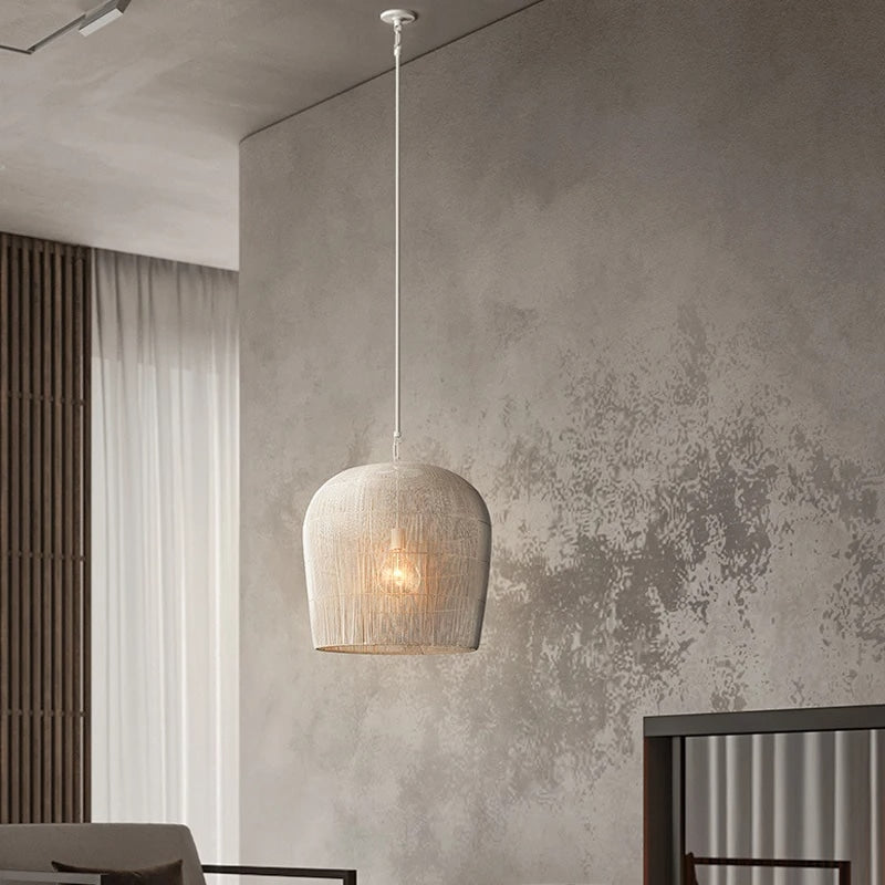 Japanese-style rattan LED pendant light – shown in a room setting (2)