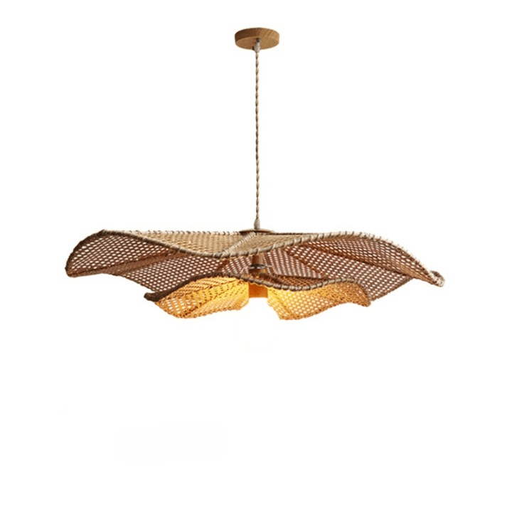 Vintage handmade round rattan pendant light with concentric circles