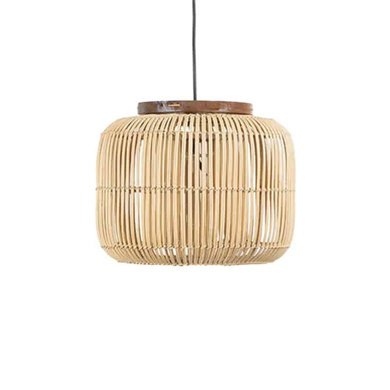 Flared handwoven rattan slat dome pendant light