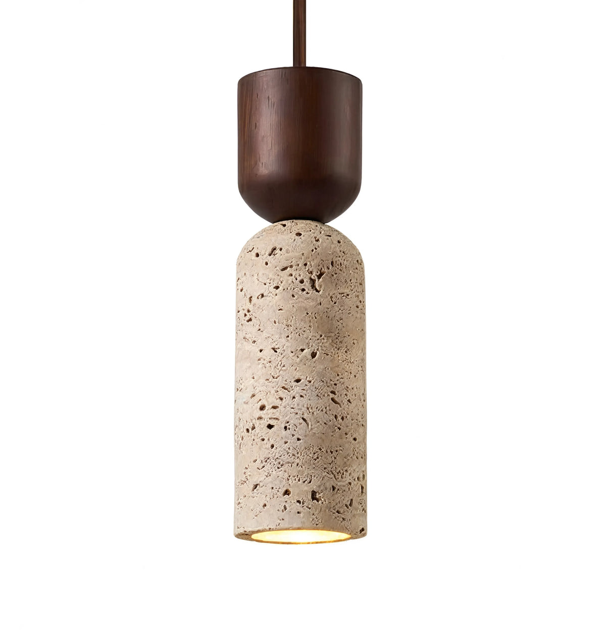 Ségeste narrow travertine and dark wood pendant light