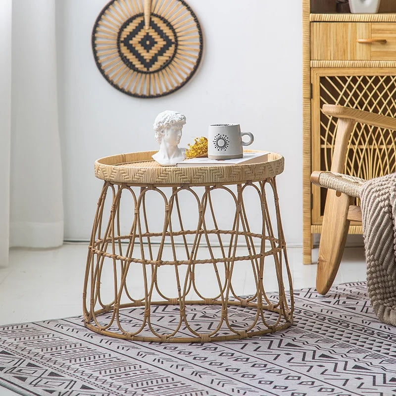 Handwoven wicker coffee table with clean curves – shown in a room setting (2)