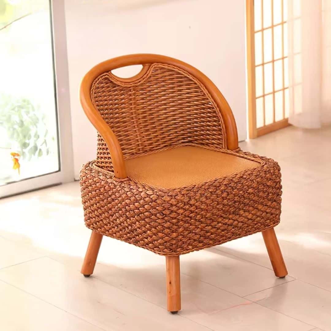 Modern wicker stool with a curved hand-braided backrest – another view