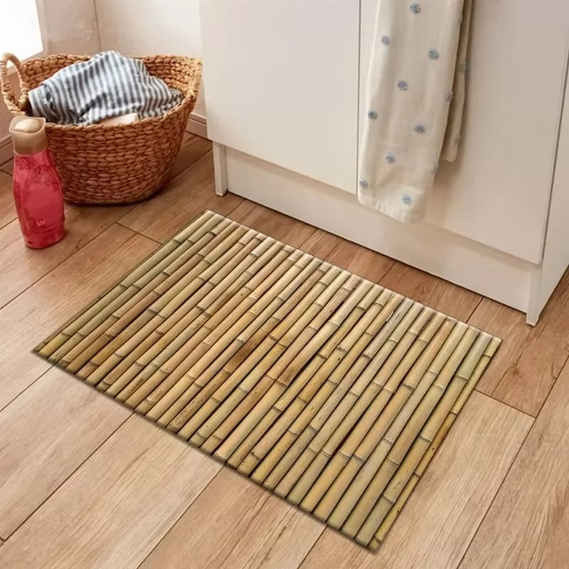 Bamboo-look printed polyester rug with a botanical motif – shown in a room setting (2)