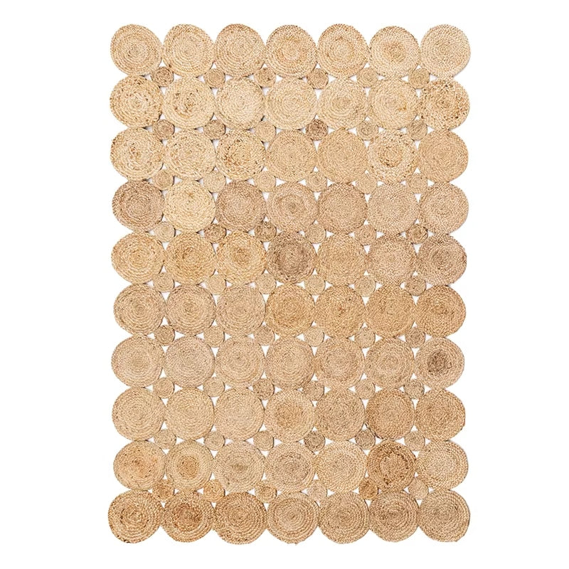 Large undyed natural jute rug with concentric circles