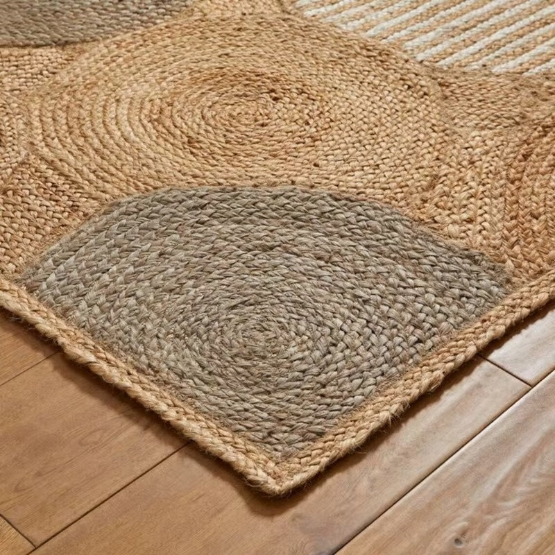 Rectangular herringbone woven natural fiber rug – close-up detail