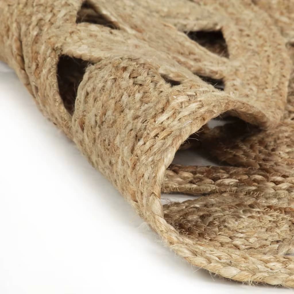 Round tightly woven jute rug in warm beige – close-up detail (2)