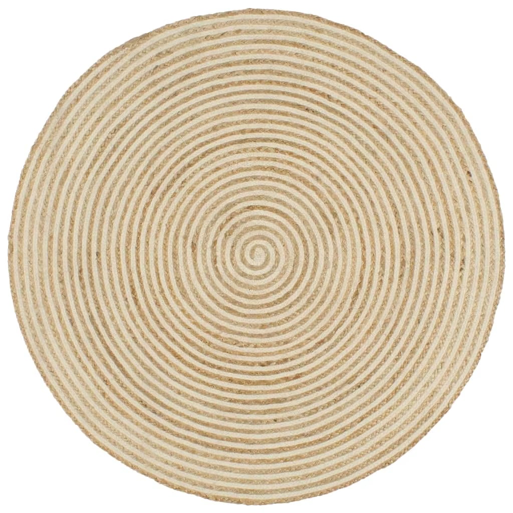 Round spiral jute and cotton rug in sand and ecru