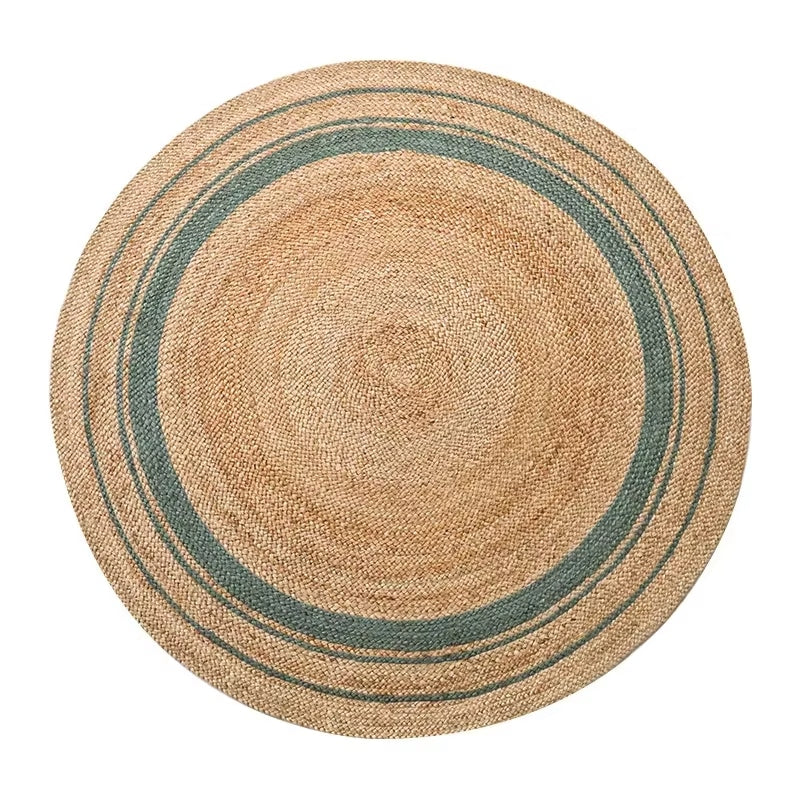 Traditional round handmade woven rug with circular motifs