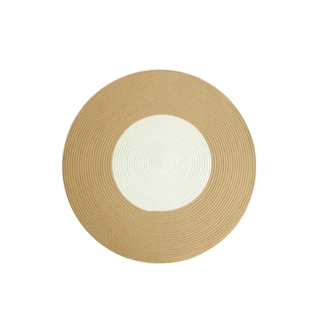 Small round Japanese-style golden wicker rug