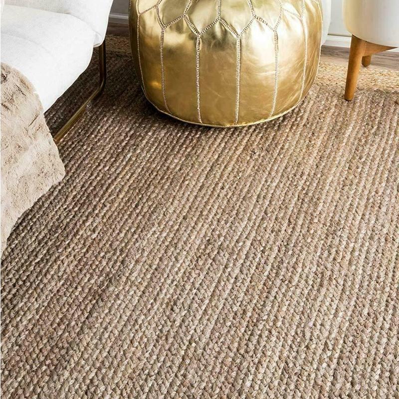 Two-tone beige rectangular rattan rug – shown in a room setting (2)