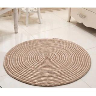 Round white and brown synthetic rattan rug