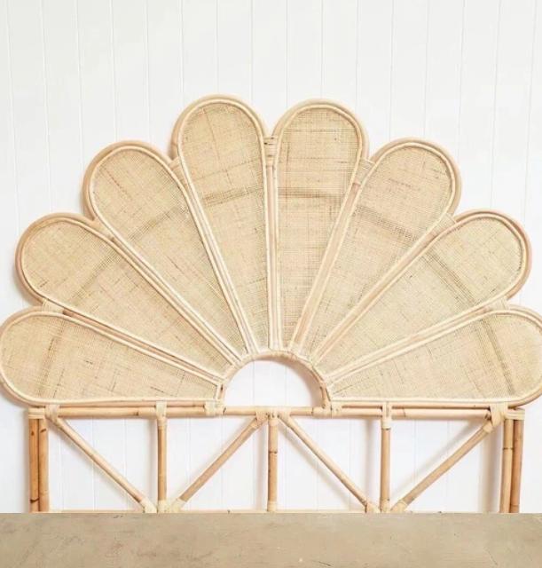 Half-moon light rattan headboard with eight radiating segments