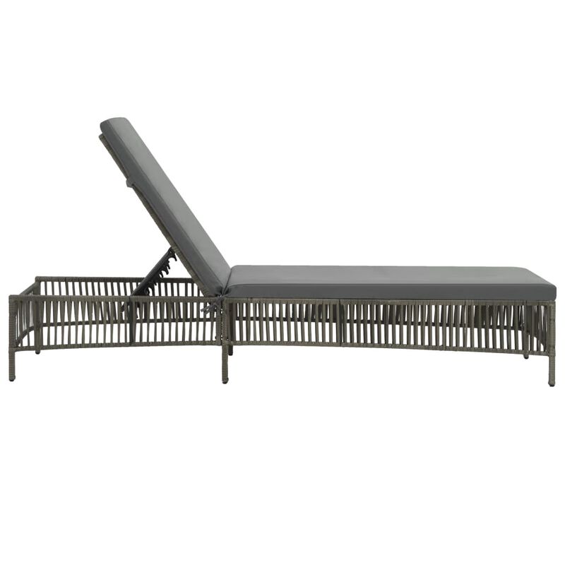 Gray PE rattan sun lounger with a cushion – another view
