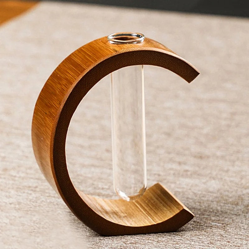 C-shaped bamboo vase with a clear glass tube – another view