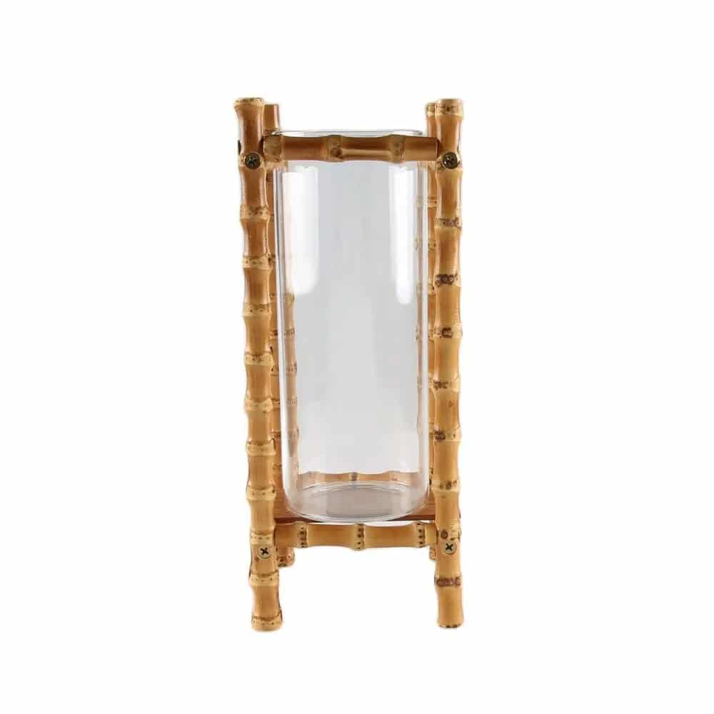 Handwoven bamboo vase with a blown glass tube insert – another view