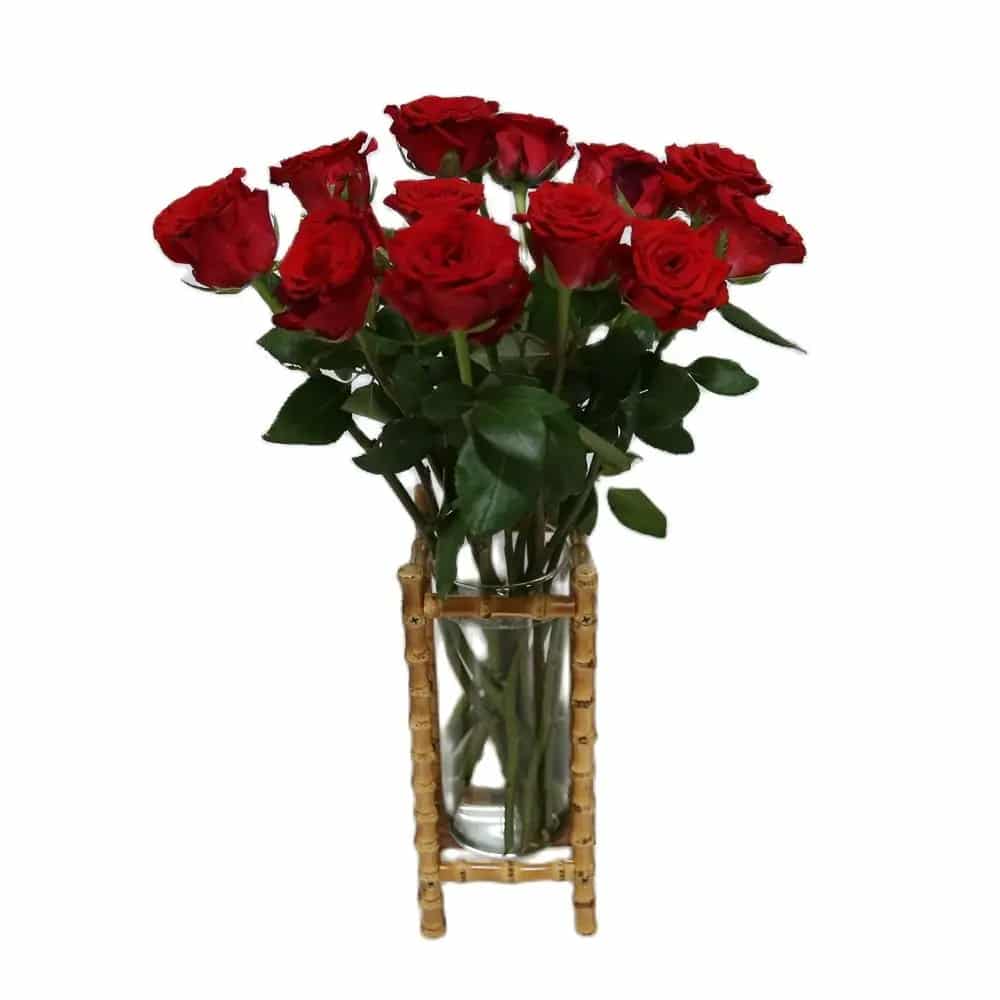 Handwoven bamboo vase with a blown glass tube insert – another view (2)