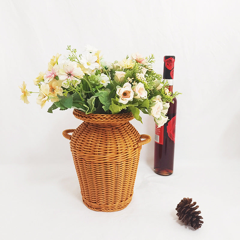 Modern woven rattan art vase with a slender form – another view