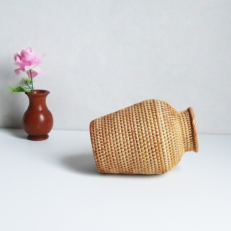 Classic slender natural rattan vase – another view (2)