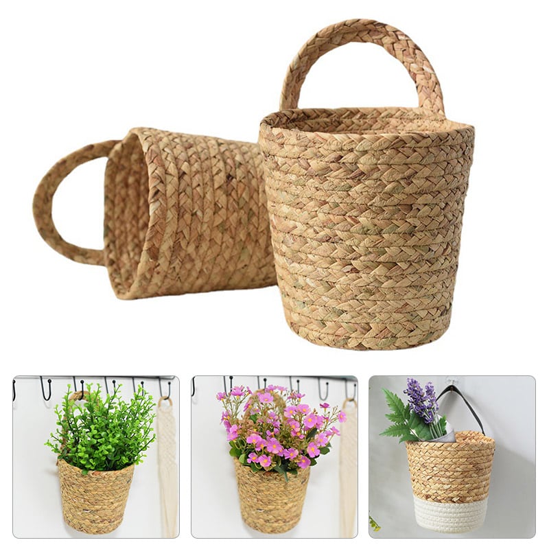 Hanging wicker vase with a small braided loop – multiple views